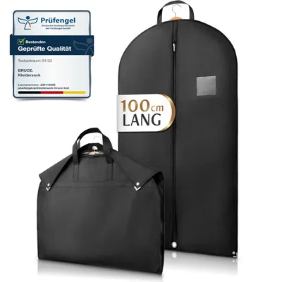 Immagine prodotto di Bruce.® Sacca porta abiti Premium corta 100 x 60 cm, spessore ottimizzato del materiale di 120 GSM, custodia di alta qualità per abiti, giacche e vestiti, traspirante