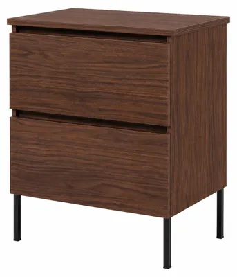 Produktbild von Badezimmerschrank stehend 60, glatte Front, Nussbaum-Eiche + Platte Nussbaum-Eiche, ohne Griffe, quadratische Füße 15 cm, 60 x 46 x, KI-generiertes Bild