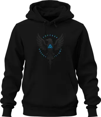 Produktbild von Wikinger Rabe Nordisch Runen Triquetra keltische Knotenmuster Uni Hoodie Kapuzenpullover, Schwarz, XL