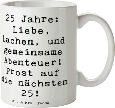 Produktbild von Mr. & Mrs. Panda Tasse Spruch 25. Hochzeitstag Silberne Hochzeit - Weiß - Geschenk, Heirat, Lachen, Meilenstein, Becher, Ehepaar, Trinkbecher, Pott, Kaffeetasse, Heiraten