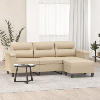 Productafbeelding van Maison Exclusive - 3-persoonsbank met voetenbankje, crème kleur, 180 cm, microvezelstof