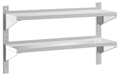 Image de Étagère murale en acier inoxydable, 2 niveaux, 100 x 30 x 60 cm