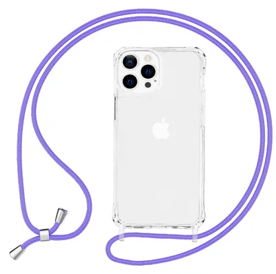 Produktbild von NALIA Klares Hybrid Case mit Kette für iPhone 13 Pro, Transparent Anti-Gelb Robust Verstärkte Ecken Hardcase & Silikon Rahmen, Stoßfeste Schutzhülle & Handy-Schnur Lila