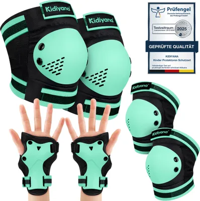 Produktbild von Kidiyana Kinder Protektoren Set S (2–6 Jahre) Grün – Knie-, Ellenbogen- & Handgelenkschoner, 6-in-1 Schutzset für Scooter, Skateboard & Fahrrad
