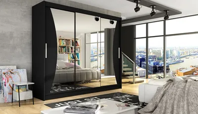Obrázek produktu pro Prostorná šatní skříň se zrcadlem Elen - šířka 250 cm, černá