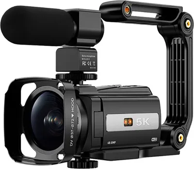 Obrázek produktu pro ZELURXX Profesionální sada s digitální kamerou 5K, HD ruční kamera s mikrofonem, pro milovníky fotografování v přírodě a pracovníky v oblasti streamování médií, černá