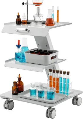 Produktbild von Stahlwagen mit 3 Ablagen und Rollen, Servierwagen für die Aufbewahrung im Labor, Salon und Werkstatt