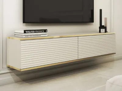 Produktbild von GrainGold TV-Schrank Diolo - Hängende RTV-Schrank, TV-Tisch, Lowboard, Stilvoller Gefräster RTV-Schrank - TV-Schrank Beige