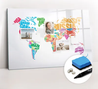 Produktbild von Magnetpinnwand Memoboard - Zubehörsatz - Schwarzer Marker + Schwamm + Magnete - 90 x 60 cm - Bunte Ländernamen