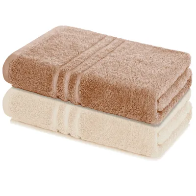 Produktbild von Lavea® 2er Set Saunatuch 80x200 cm, 100% Baumwolle – Großes Saunatuch für Damen & Herren, saugstarkes Frottiertuch, weich - Cappuccino & Creme