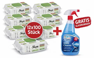 Produktbild von Sleepy Easy Clean Oberflächenreinigungstücher – 12x100 Anannas + Glasreiniger GRATIS