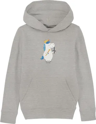 Produktbild von Mr. & Mrs. Panda Kinderpullover Einhorn König mit Schwert 7-8 Jahre (122/128) - Heather Grey - Geschenk, Hoodie, Unicorn, Sweatpulli, Pullover, Einhörner, Kapuzenpullover