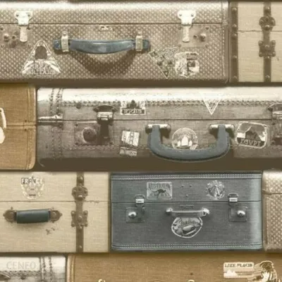Produktbild von Tapete 3D Vintage Retro Koffer Beige Grau Ugepa