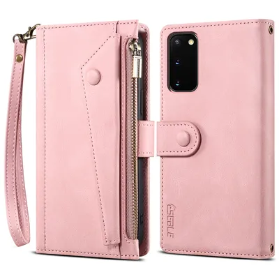 Obrázek produktu pro Ochranné pouzdro pro Samsung Galaxy S20 / S20 5G, kožené pouzdro na zip, skládací peněženka s přihrádkou na karty, stojánek a poutko Růžový