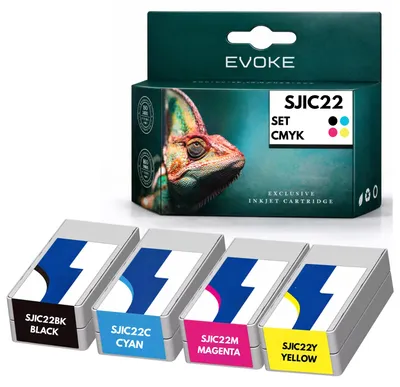 Produktbild von Evoke kompatible Tinte für Epson SJIC22P SJIC22 4x CMYK:Schwarz,Cyan,Magenta,Gelb 136 ml ColorWorks TM-C3500