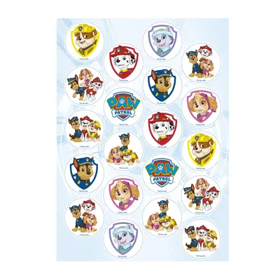 Produktbild von DeKora Essbare Mini-Tortenaufleger / Törtchenaufleger Paw Patrol, 20 Stück, zum Geburtstag