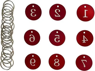 Produktbild von Aluminium Nummertags 35MM Runde ID Tags mit Schlüsselanhänger für Hotel Slaapzaal Schlüssel Huis (Rot, 1-100)