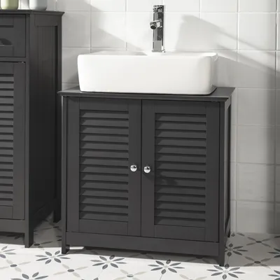 Immagine prodotto di SoBuy Mobile base per lavabo Mobile da bagno con ripiani regolabili Mobile da bagno in MDF Mobile base per bagno Anta a doghe antimuffa FRG237-DG