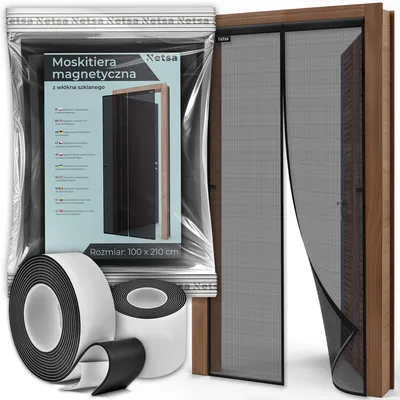 Zdjęcie produktu dla Netsa | Moskitiera do drzwi – 100 x 210 cm – czarna – wykonana z włókna szklanego – łatwy montaż – ochrona przed owadami – 36 magnesów