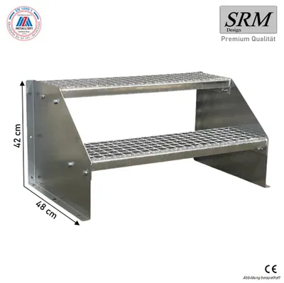 Produktbild von 2 Stufen Standtreppe Modell 1 verzinkt, Breite 150 cm, Höhe 42 cm ohne Geländer