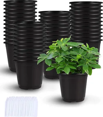 Immagine prodotto di 110 vasi da fiori in plastica da 10,2 cm, vasi da fiori in plastica neri, nero, 10,12 cm, 8,12 cm