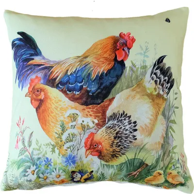 Produktbild von Kissen-Bezug Hühner Küken Blumen Frühling 40x40cm