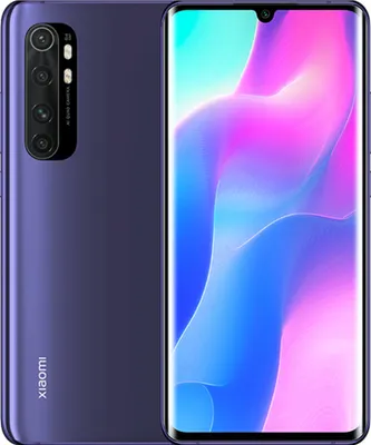 A purple Xiaomi Mi Note 10 Lite smartphone is shown from the back and front.