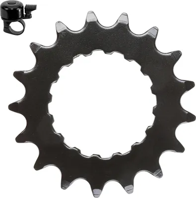 Produktbild von Samox E-Bike Kettenblatt 1/2 x 3/32" 17 Zähne Stahl schwarz inkl. maxxi4you Fahrradklingel