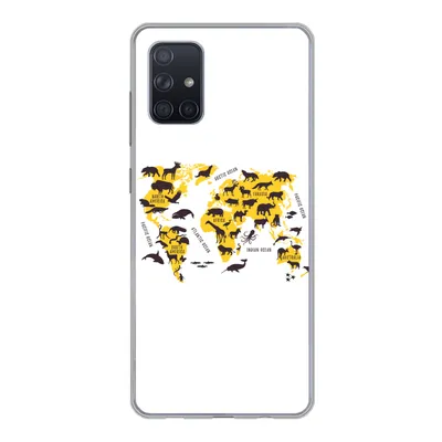 Produktbild von MuchoWow® Handyhülle Schutzhülle Hülle für Samsung Galaxy A51 Weltkarte - Tiere - Gelb Silikon Softcase Handy Hülle - Schutzabdeckung