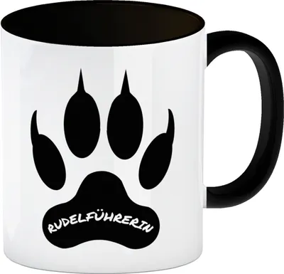 Produktbild von Rudelführerin Wolf Kaffeebecher mit Innenseite und Griff in Schwarz mit