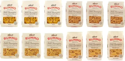 Produktbild von Testpaket Rummo Pasta mista Farfalle Penne rigate Fusilli Hartweizengrieß Pasta Italienische Nudeln 12x 500g Packung + Italian Gourmet Polpa di Pomodoro 400g Dose