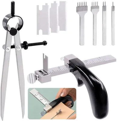 Image de Kit d'outils professionnels pour le cuir - idéal pour l'artisanat du cuir - 6 pièces - cuir