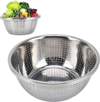 Image de Égouttoir alimentaire en acier inoxydable avec orifices d'écoulement étanches - Légumes et fruits (28 cm)
