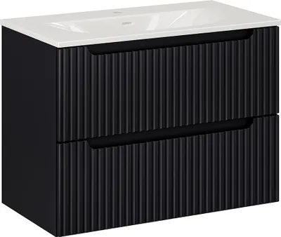 Produktbild von Waschtisch 80cm, in schwarz, gerillte Front, NEWPORT-56-BLACK