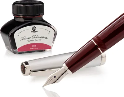 Produktbild von Füllhalter Set Cleo Skribent Classic Metall Bordeaux, Patronen-Füllhalter und 30 ml Tinte Rot