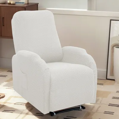 Produktbild von （Weiß）Relaxsessel Bezug 4-teilig, Jacquard Abdeckung für 1-Sitzer, Waschbar, Schützend für Lazyboy Sessel, Möbel Schutzbezug für Wohnzimmer