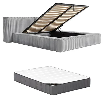 Produktbild von Boxspringbett 180 x 200 cm - Breitrippenkord - Hellgrau + Matratze - TIMANO by Pascal Morabito