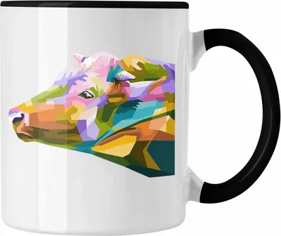 Produktbild von Trendation - Kuh Tasse Polygon Geometrisch Grafik Geschenk für Landwirt Bauern Lustig (Schwarz)