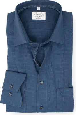 Produktbild von Businesshemd - Modern Fit - Langarm - Struktur - Marine, Kragenweite:40
