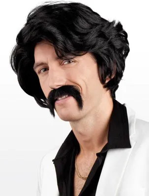 Image de Perruque Chuck avec moustache noire années 70