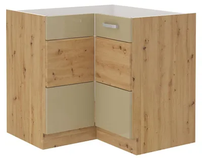 Produktbild von Eckunterschrank 90x90 Eiche Artisan Cappuccino Hochglanz Küchenzeile Küchenblock