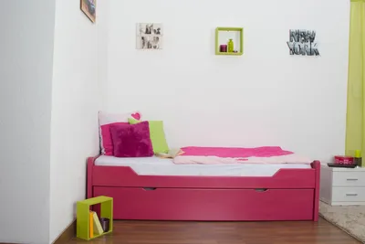 Produktbild von Einzelbett / Ausziehbett "Easy Premium Line" K1/1h inkl. 2. Liegeplatz und 2 Abdeckblenden, 90 x 200 cm Buche Vollholz massiv Rosa