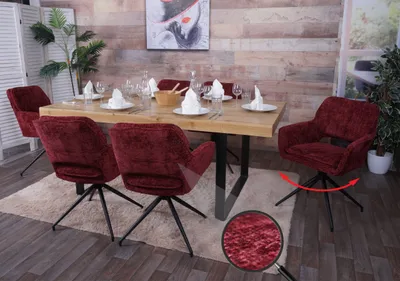 Produktbild von 6er-Set Esszimmerstuhl HWC-N74, Küchenstuhl, drehbar Auto-Return, Stoff Chenille (490g/m²) bordeaux