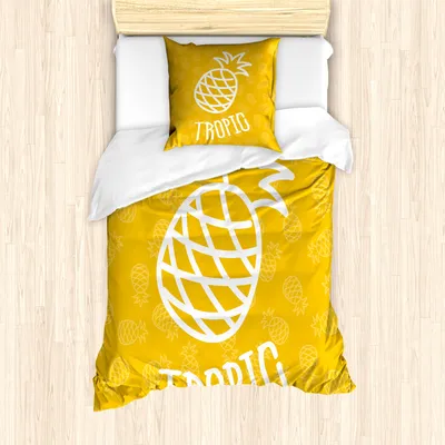 Produktbild von ABAKUHAUS Gelb Mantele, Exotische Ananas Sommer, Milbensicher Allergiker geeignet mit Kissenbezügen, 135 cm x 200 cm - 80 x 80 cm, Gelb Weiss