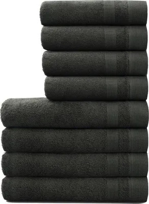 Imagen del producto de Juego de toallas Unyqoos® L&G de 8 piezas: 4 toallas de 50x100 cm y 4 toallas de 70x140 cm, 100% algodón, 500 g/m², color antracita