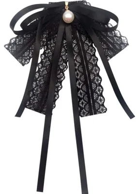 Productafbeelding van TRANKIELO® - Zwarte kanten vlinderdasbroche - Elegante kraagbroche voor vrouwen - Met kunstparels - Perfect voor formele evenementen