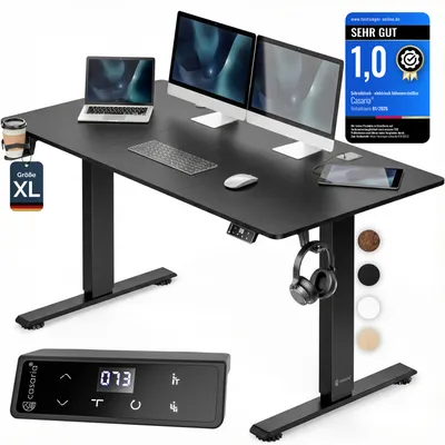 Produktbild von CASARIA® Höhenverstellbarer Schreibtisch elektrisch 160 x 70 cm mit Wireless Charger & USB-C/A Anschluss LCD-Display Memory-Funktion 80 kg belastbar ergonomisch Schwarz