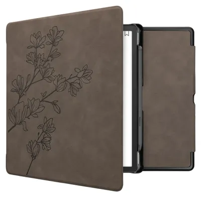Produktbild von kwmobile Schutzhülle für Amazon Kindle Scribe (2022/2024) Hülle - eReader Case aus Kunstleder mit Auto Sleep Funktion - Magnolien mit Grau