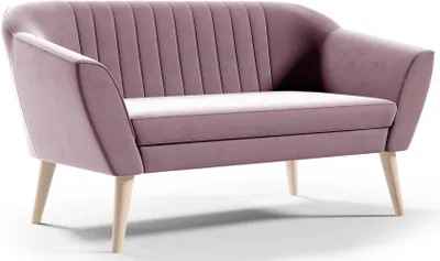 Produktbild von Sofello Sofa 2 Sitzer -- SUZI -- Rosa Sitzbank Samt Holzfüße Schnelle Lieferung skandinavischer Stil - schöne Steppung