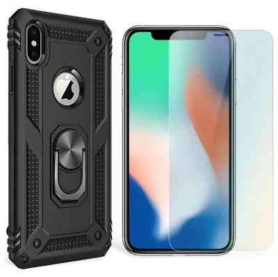 Image de NALIA Ring Étui pour téléphone portable pour iPhone XS Max, étui de protection d'écran en verre noir